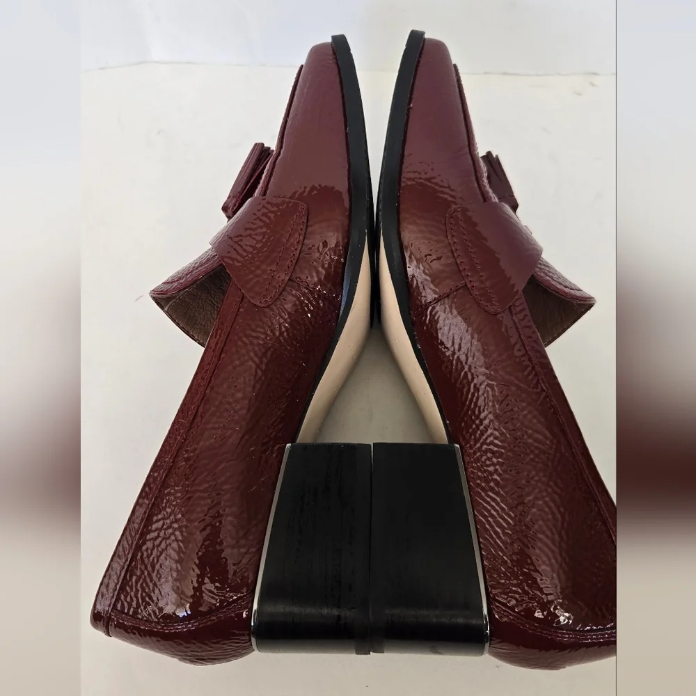 Donald J. Pliner Glossy Patent Leather Maroon Loafers with Tassels